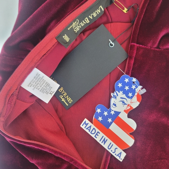 Pinup Couture Laura Byrnes Red Velvet Gilda Pencil Dress - Picture 10 of 15